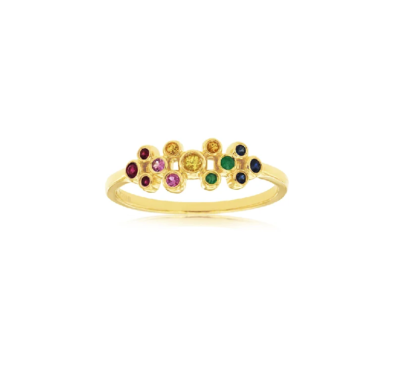 Rings with tourmaline gems for bold hues -Sabel Collection 14K Yellow Gold Rainbow Sapphire, Ruby, and Emerald Bezel Set Ring