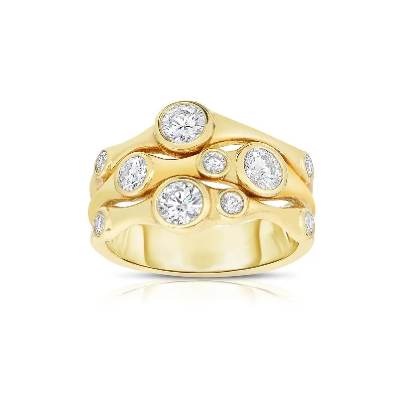 Rings with pave ruby for dazzling sparkle -Sabel Collection Three Row Bezel Set Diamond Ring in 14K Yellow Gold