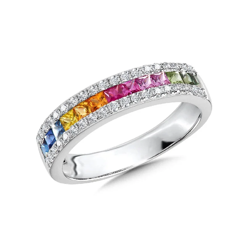 Engagement rings with classic solitaire ruby stones -Sapphire Rainbow Ring