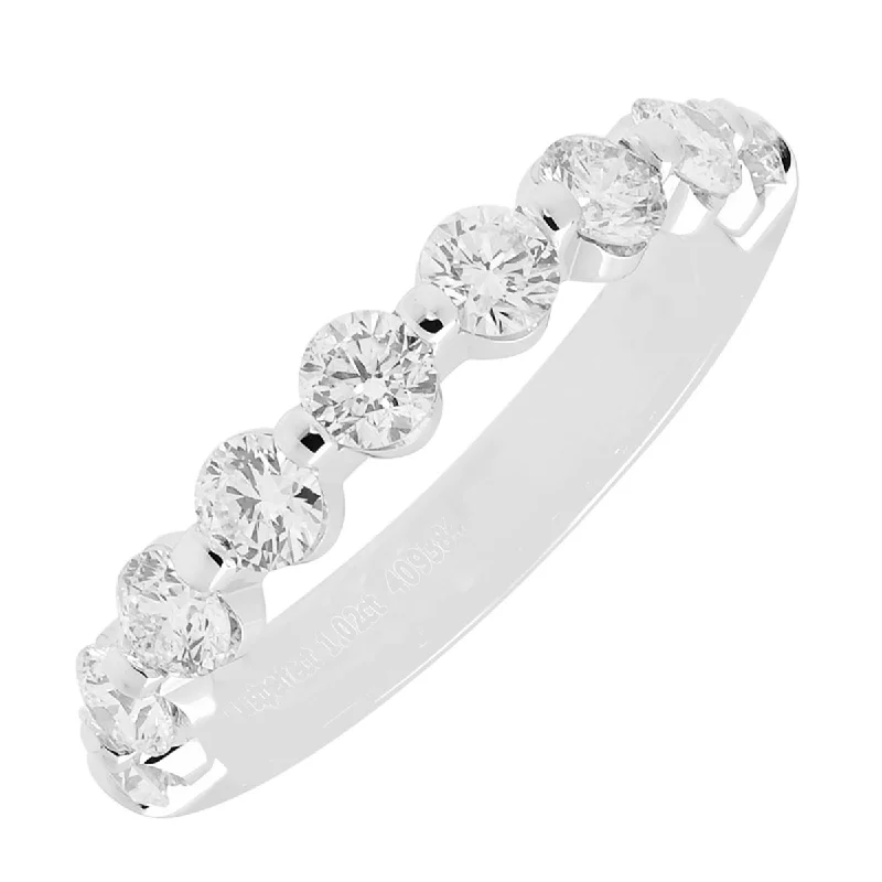 Rings with etched floral bands for detail -Single Prong Diamond Band in 14kt White Gold (1ct tw)