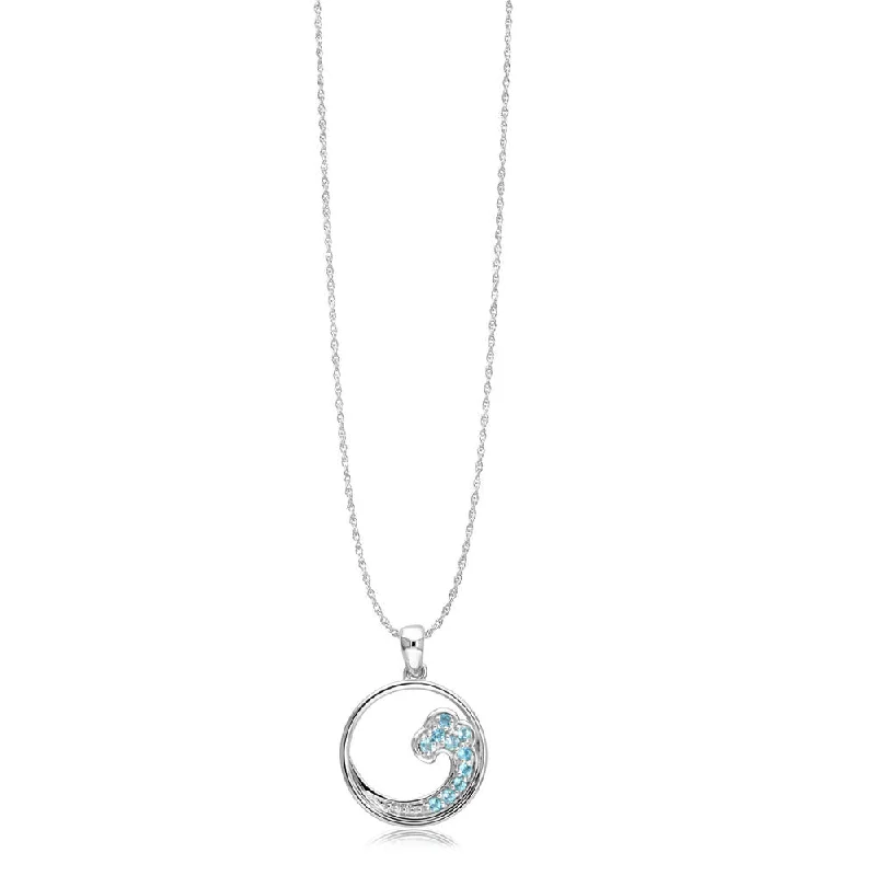 Unique necklaces and pendants with artistic shapes for a creative, one-of-a-kind design-Sterling Silver Blue Topaz Wave Pendant