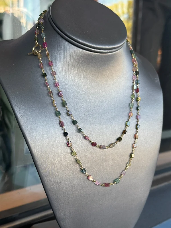 Best necklaces and pendants with intricate beadwork for a bohemian-inspired look-Tourmaline Chicklet Long Necklace