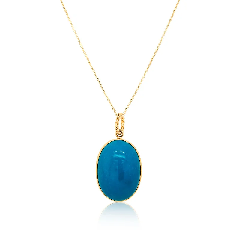 Beautiful necklaces and pendants with natural stones for an earthy, organic vibe-Turquoise Oval Pendant In 18K Yellow Gold2