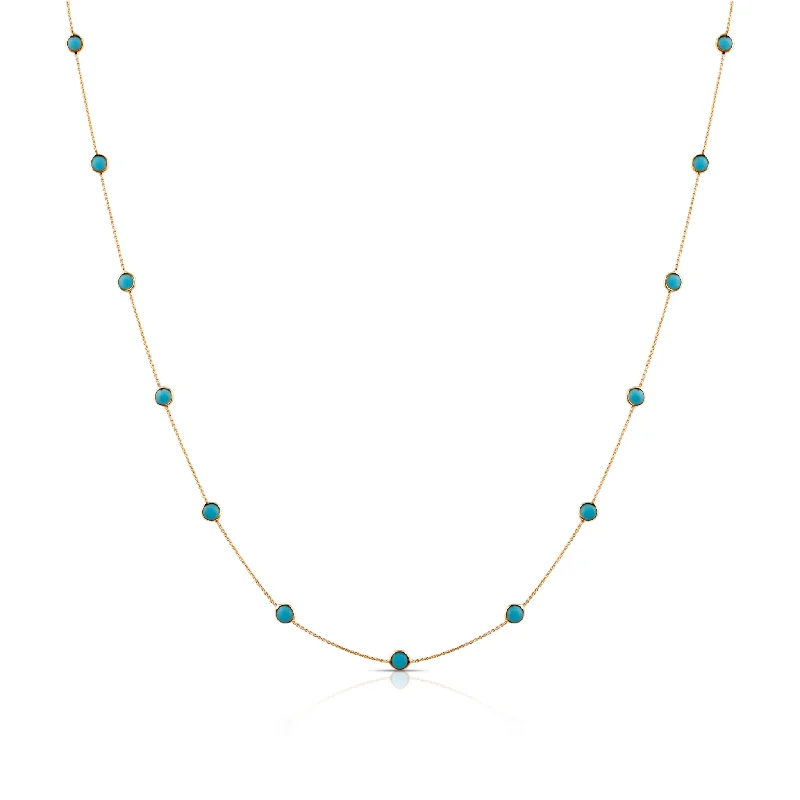 Necklaces and pendants with clear quartz for a pure and radiant look-Turquoise Round Necklace In 18K Yellow Gold