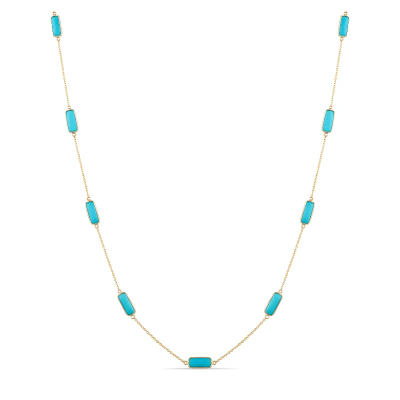 Beautiful necklaces and pendants with moonstone for an ethereal, mystical appearance-Turquoise Rectagnle Necklace In 18K Yellow Gold