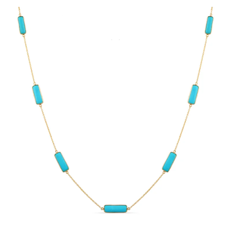 Layered necklaces and pendants for a trendy and fashionable stacked look-Turquoise Rectangle Necklace In 18K Yellow Gold