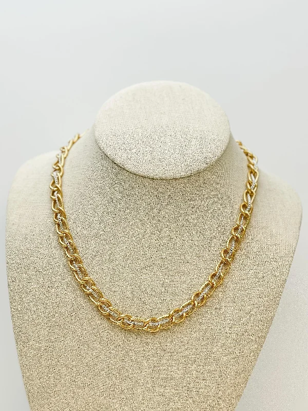 Necklaces and pendants with matching rings for a coordinated set of jewelry-Two Tone Gold Plated Link Necklace