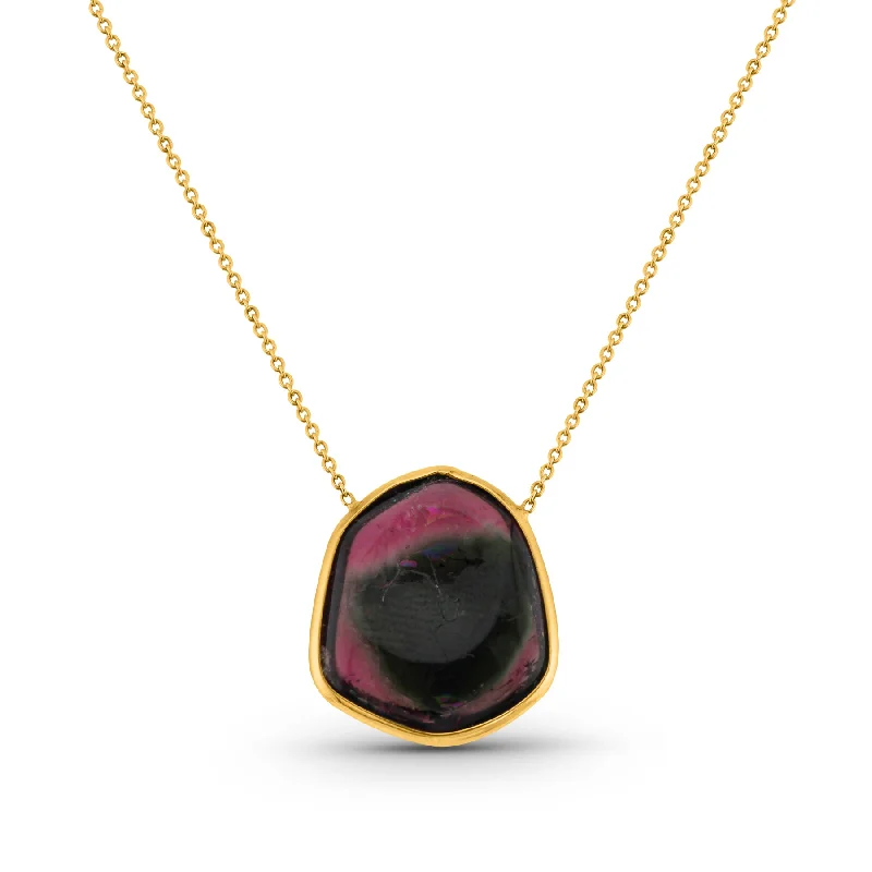 Best necklaces and pendants with statement designs for a fashionable accessory-Watermelon Tourmaline U/S Necklace In 18K Yellow Gold