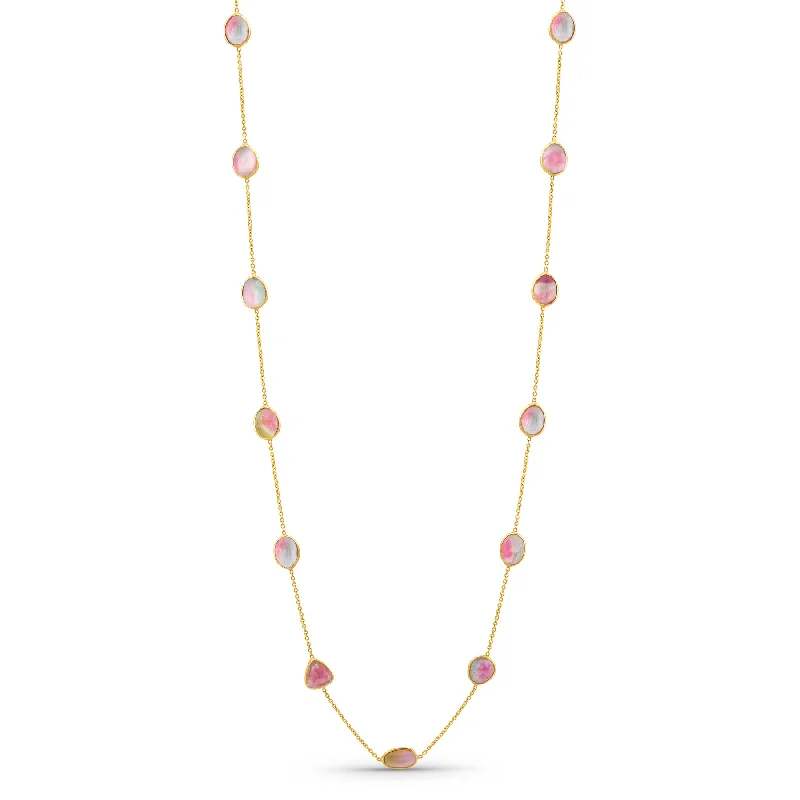 Best necklaces and pendants with minimalist pendants for a sleek, understated look-Watermelon Tourmaline Ushape Necklace In 18K Yellow Gold