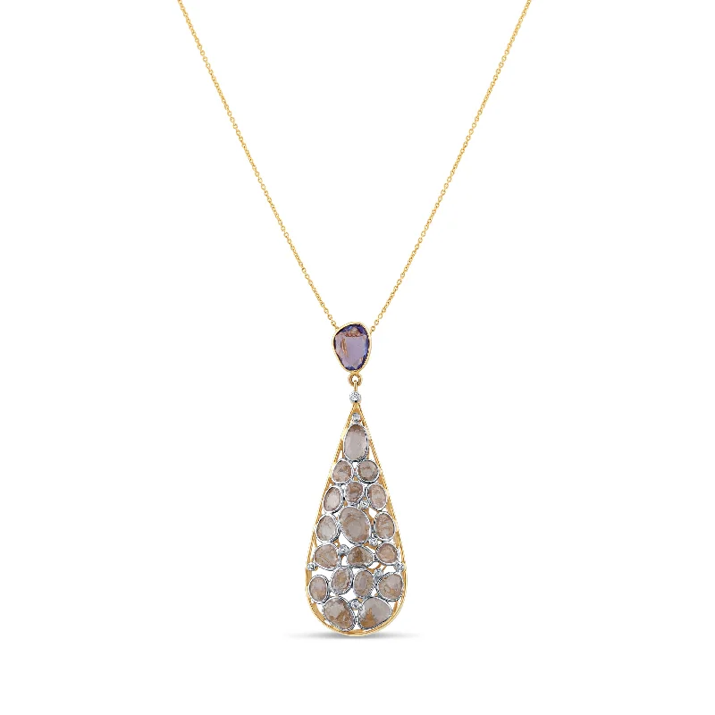 Necklaces and pendants with star-shaped designs for a whimsical, celestial touch-White Sapphire & Tanzanite Pendant In 18K Yellow Gold