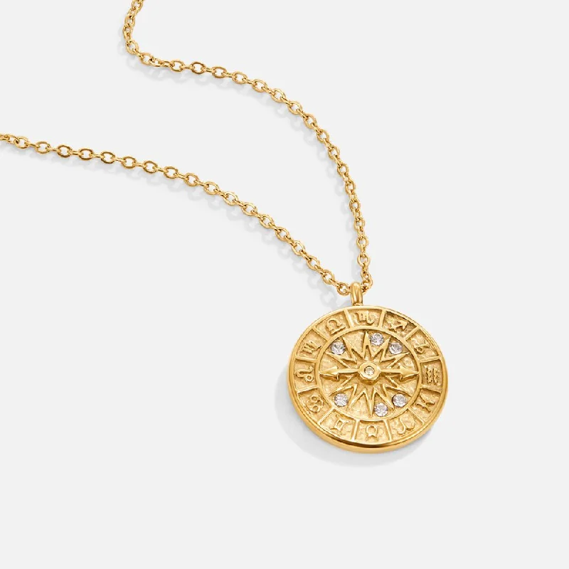 Necklaces and pendants with leaf-shaped designs for an earthy, organic feel-Zodiac Coin Gold Necklace