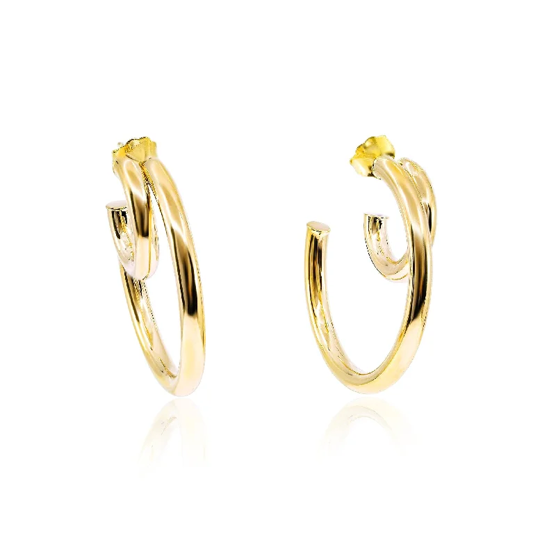 Rhinestone Drop Earrings for Sparkle -14K YELLOW GOLD DOUBLE HOOP EARRINGS