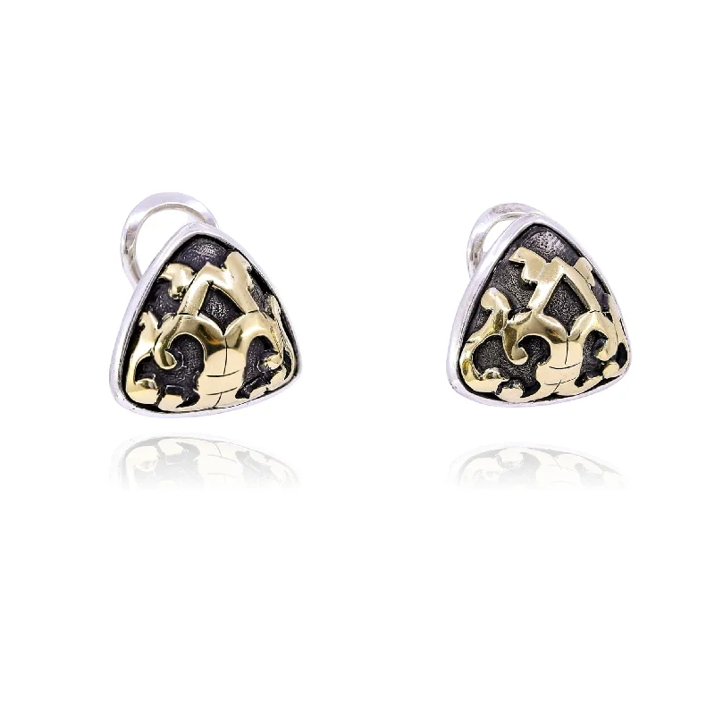 Hypoallergenic Drop Earrings for Sensitive -ESTATE JOHN HARDY STERLING SILVER 18K YELLOW GOLD TRIANGULAR EARRINGS