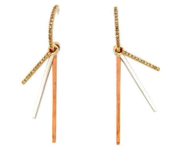 Drop Earrings with Debossed Designs -14KT 3 Bar Layered Earrings