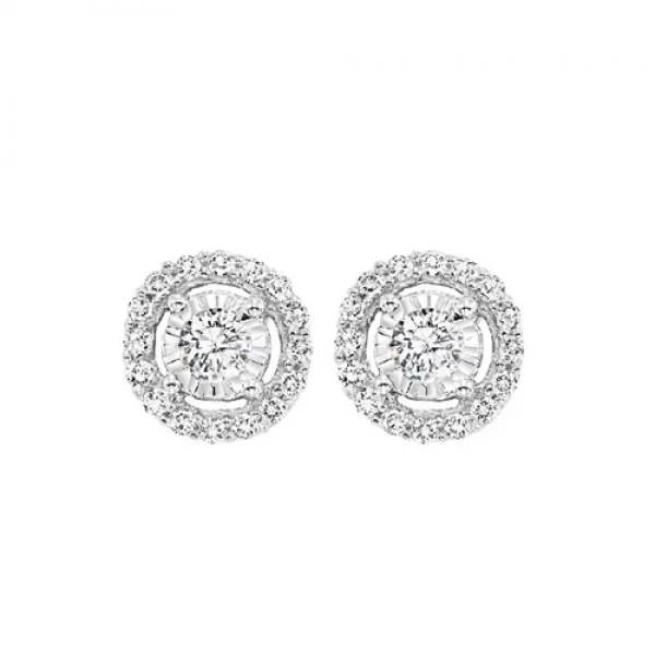 Floral Drop Earrings with Petals -Rhythm of Love - 14KT WHITE GOLD HALO EARRINGS