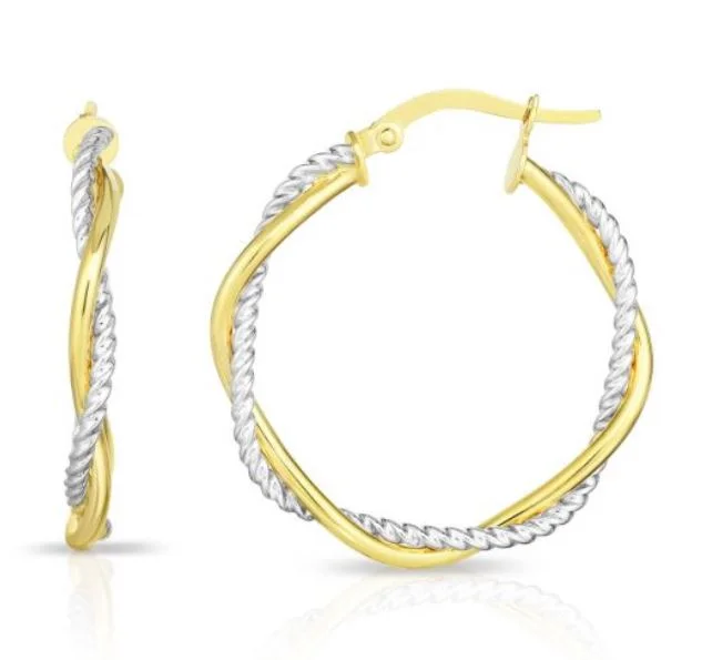 Screw Back Drop Earrings for Security -14TT 23mm Wrap Wround H/P and Textured Hoop Earrings