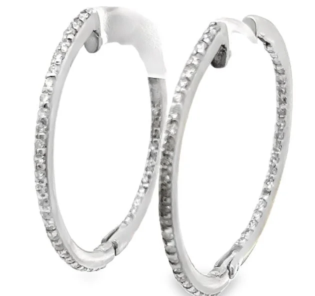 Drop Earrings for Festival Style -14W 1.40ctw Inside/Out Diamond Hoop Earrings