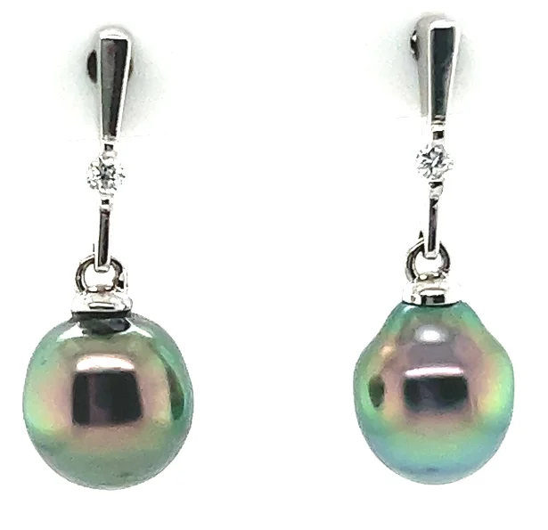 Drop Earrings for Christmas Party -14W Bar Diamond Tahitian Pearl Dangle Earrings