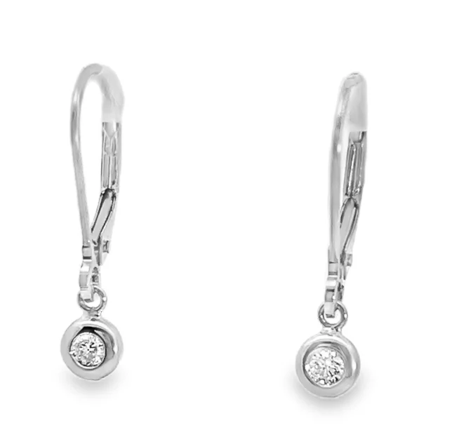 Drop Earrings with Debossed Designs -14W Dangle Round Bezel Diamond Leverback Earrings