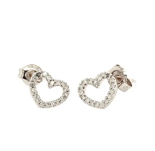 Drop Earrings with Vine Designs -14W Diamond Heart Stud Earrings