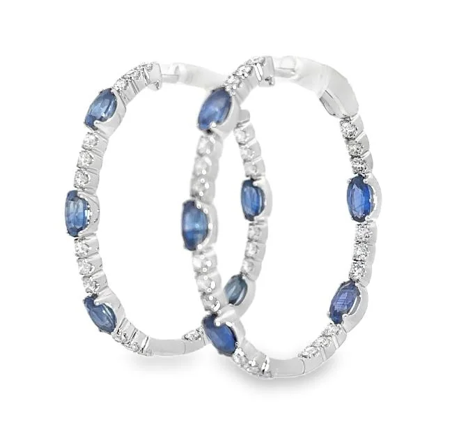 Drop Earrings with Enamel Coating -14W Oval Inside/Out Sapphire and Diamond Hoop Earrings