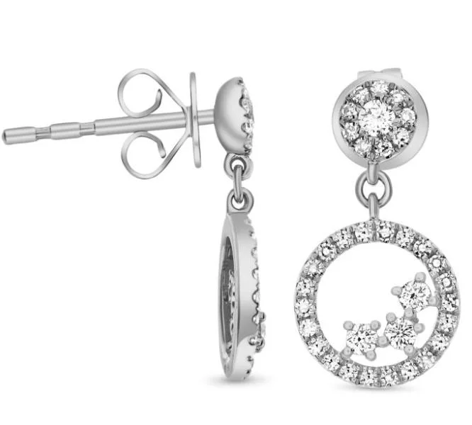 Drop Earrings with Polished Shine -14W Open Pave Diamond Circle Dangle Earrings