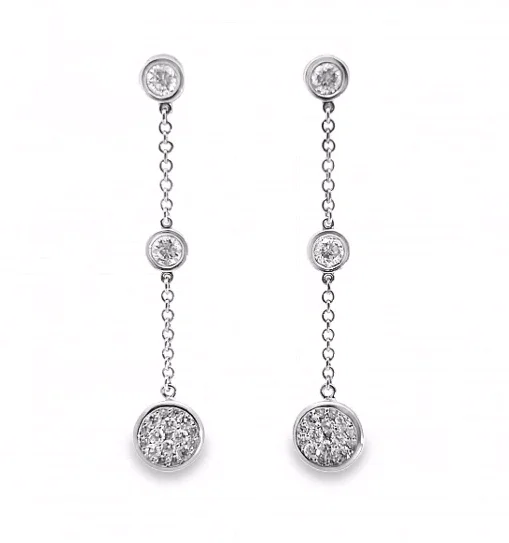 Heavy Duty Drop Earrings for Durability -14W Round Diamond Cluster 4 Round Bezel Dangle Earrings