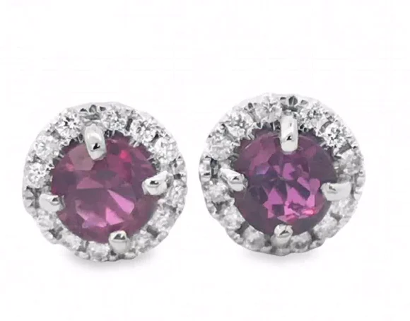 Lead Free Drop Earrings for Health -14W Round Ruby and Diamond Halo Stud Earrings