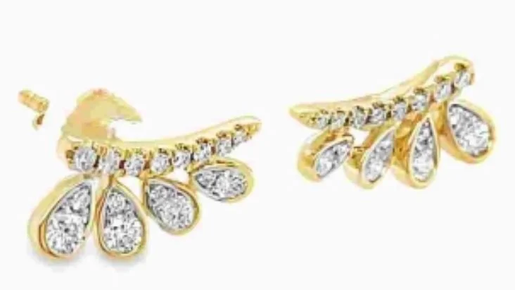 Drop Earrings with Floral Motifs -14Y Diamond Leaf Climber Earrings