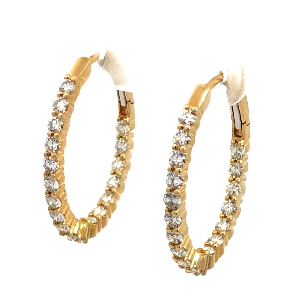 Drop Earrings for Birthday Celebration -14Y Oval Inside/Out Round Diamond Hoop Earrings