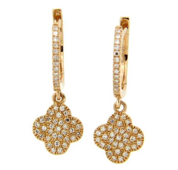 Drop Earrings with Wave Designs -14Y Pave Diamond Quatrefoil Dangle Leverback Earrings