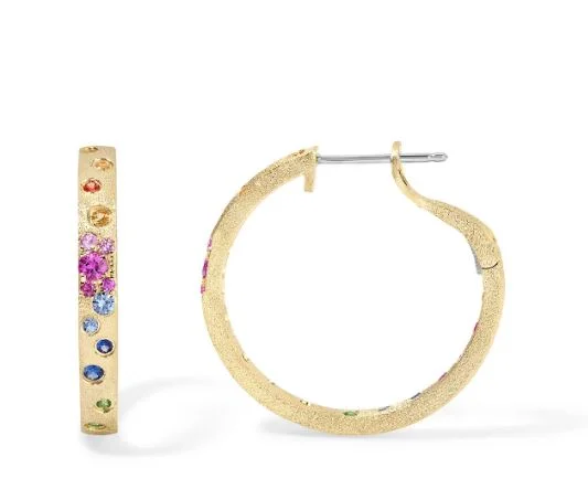 Drop Earrings with Chevron Designs -14Y Rainbow Sapphire Confetti Hoop Earrings