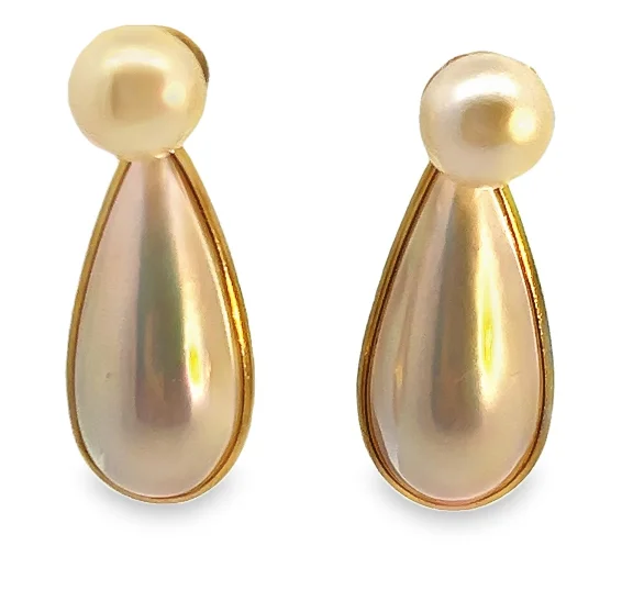 Drop Earrings for Prom Night -14Y Round and Pear Shaped Mabe Pearl Drop Earrings