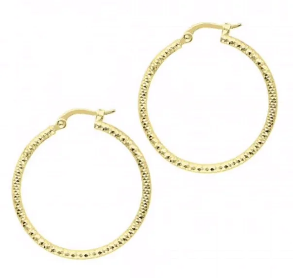 Lightweight Drop Earrings for All Day -14Y Round Diamond Cut Sparkle Hoop Earrings