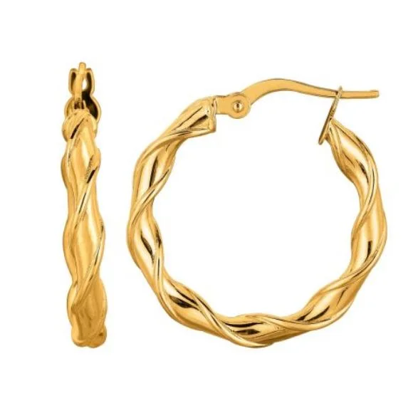 Leverback Drop Earrings for Comfort -14Y Shiny Twisted Hoop Earrings