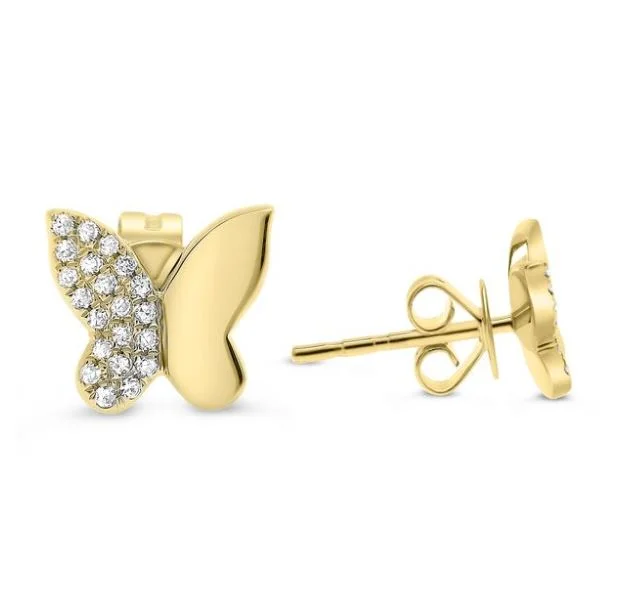 Drop Earrings with Etched Designs -14Y Small Pave Diamond Butterfly Stud Earrings