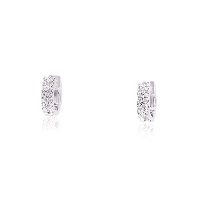 Waterproof Drop Earrings for Outdoor -14K WHITE GOLD DIAMOND 2 ROW HUGGIE HOOP EARRINGS - 0.71CTW