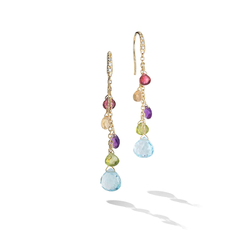 Push Back Drop Earrings for Convenience -Marco Bicego Paradise Collection 18k Yellow Gold Mixed Gemstone Earrings