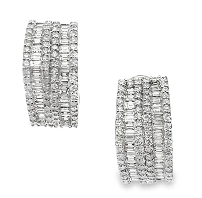 Drop Earrings with Embossed Patterns -18W Channel Set Baguette and Round Diamond Earrings