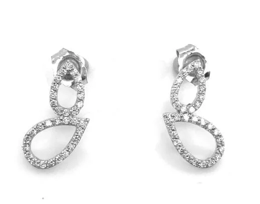 Silver Drop Earrings for Men -18W Double Pear Section Diamond Earrings