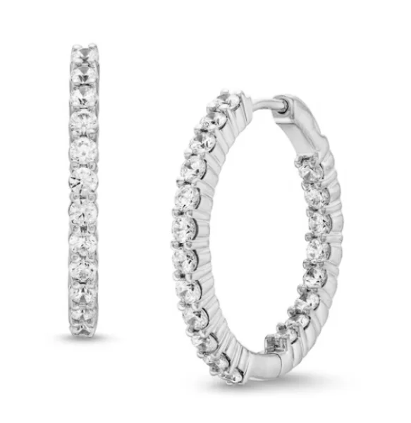 Drop Earrings for Valentine's Day -18W Oval .75" In/Out Diamond Hoop Earrings