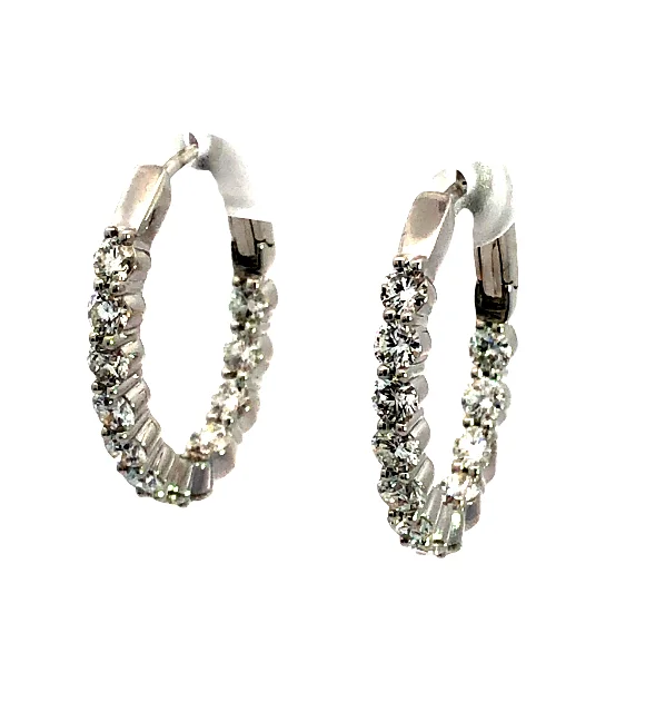 Vintage Drop Earrings with Patina -18W Oval Inside/Out Rd Diamond Hoop Earrings   24 Round Diamonds=2.08 Carats Total Weight