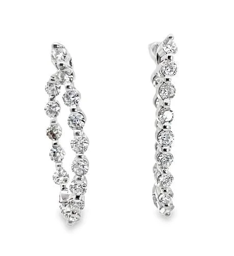 Drop Earrings for Graduation Day -18W Oval Shared Prong In and Out Diamond Hoop Earrings