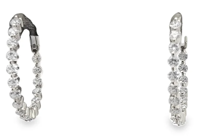 Drop Earrings for Formal Attire -18W Round 1" In/Out Diamond Hoop Earrings