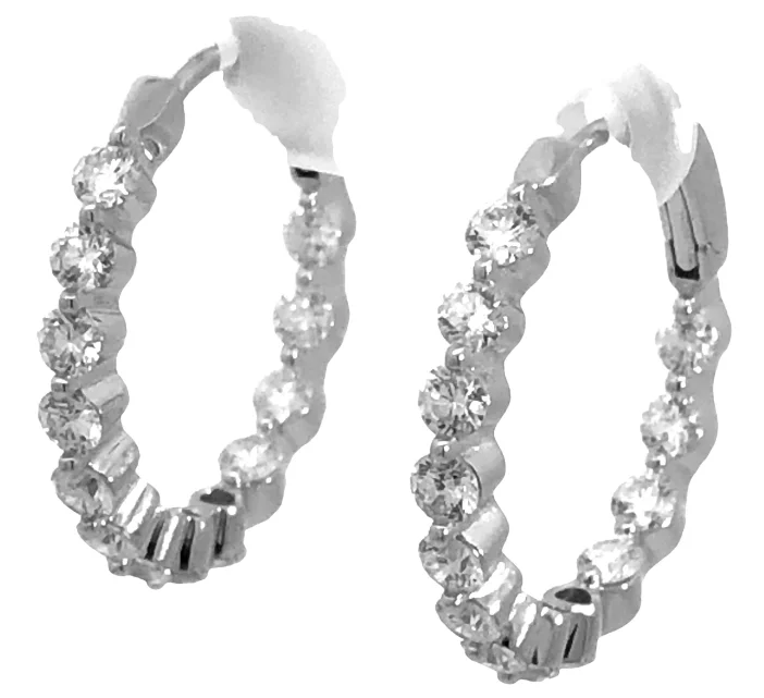 Drop Earrings for Party Look -18W Round Inside/out Round Diamond Hoop Earrings