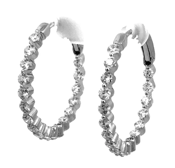 Drop Earrings for Casual Outfit -18W Round Inside/Out Round Diamond Hoop Earrings