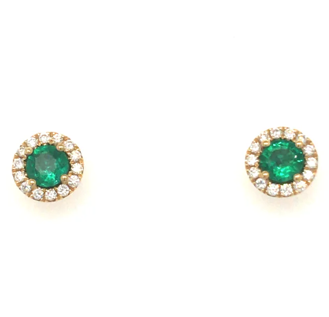 Hypoallergenic Drop Earrings for Sensitive -18Y Emerald Stud Earrings w/ Diamond Halo  2 Emeralds = 0.69ctw 28 Diamonds = 0.23ctw