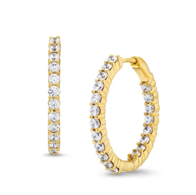 Drop Earrings for Mother's Day -18Y Oval .50" In/Out Diamond Hoop Earrings 1.54ctw