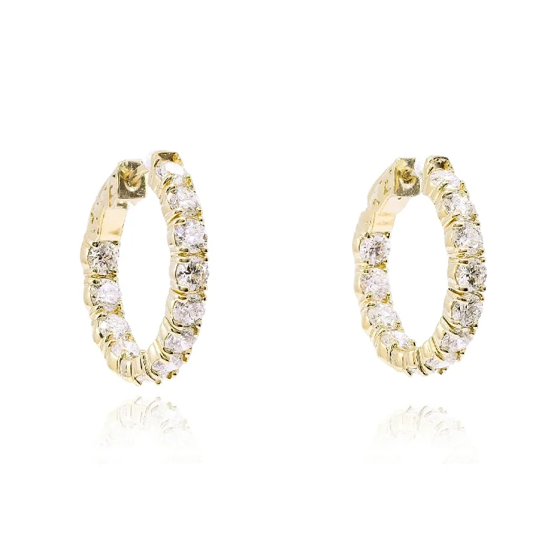 Heart Shaped Drop Earrings for Love -14K YELLOW GOLD DIAMOND INSIDE OUTSIDE HOOP EARRINGS - 3.55CTW