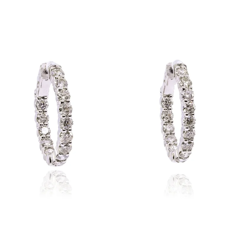 Drop Earrings for Formal Attire -14K WHITE GOLD DIAMOND INSIDE-OUT HOOP EARRINGS - 2.50CTW